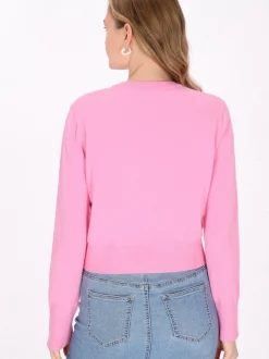 MyMo Damen Strickjacke in pink - Ausschnitt: Rundhals