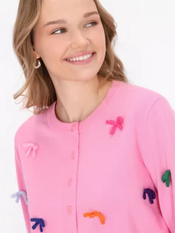 MyMo Damen Strickjacke in pink - Ausschnitt: Rundhals