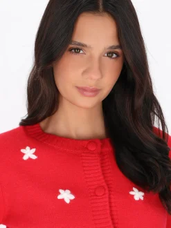 MyMo Damen Strickjacke in rot - Ausschnitt: Rundhals