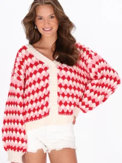 MyMo Damen Strickjacke in rot