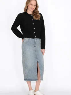 MyMo Damen Strickjacke in schwarz - Ausschnitt: Rundhals