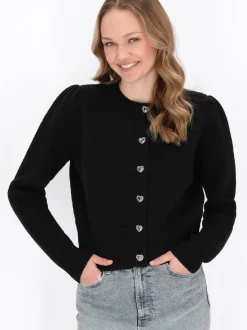 MyMo Damen Strickjacke in schwarz - Ausschnitt: Rundhals