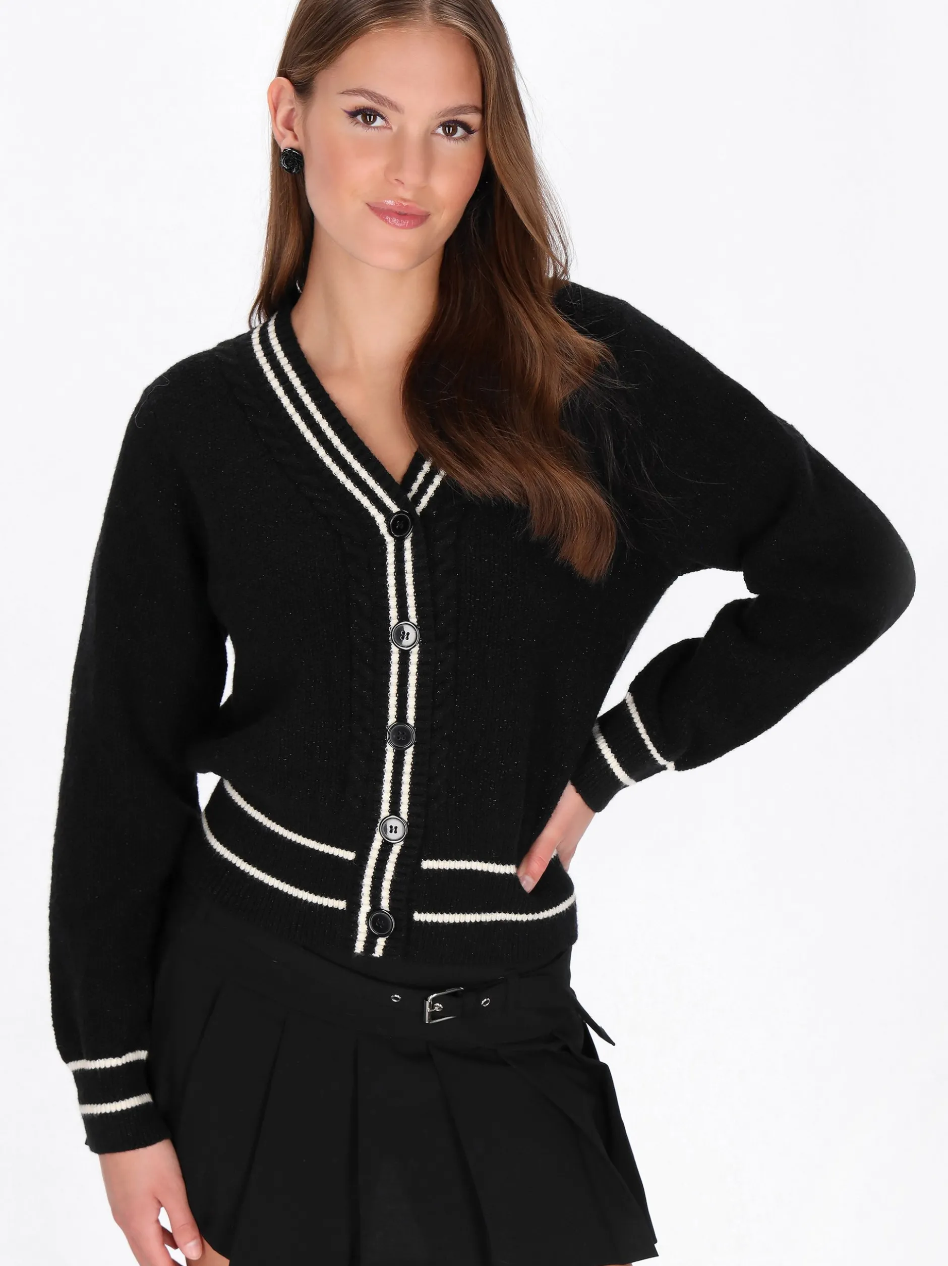 MyMo Damen Strickjacke in schwarz