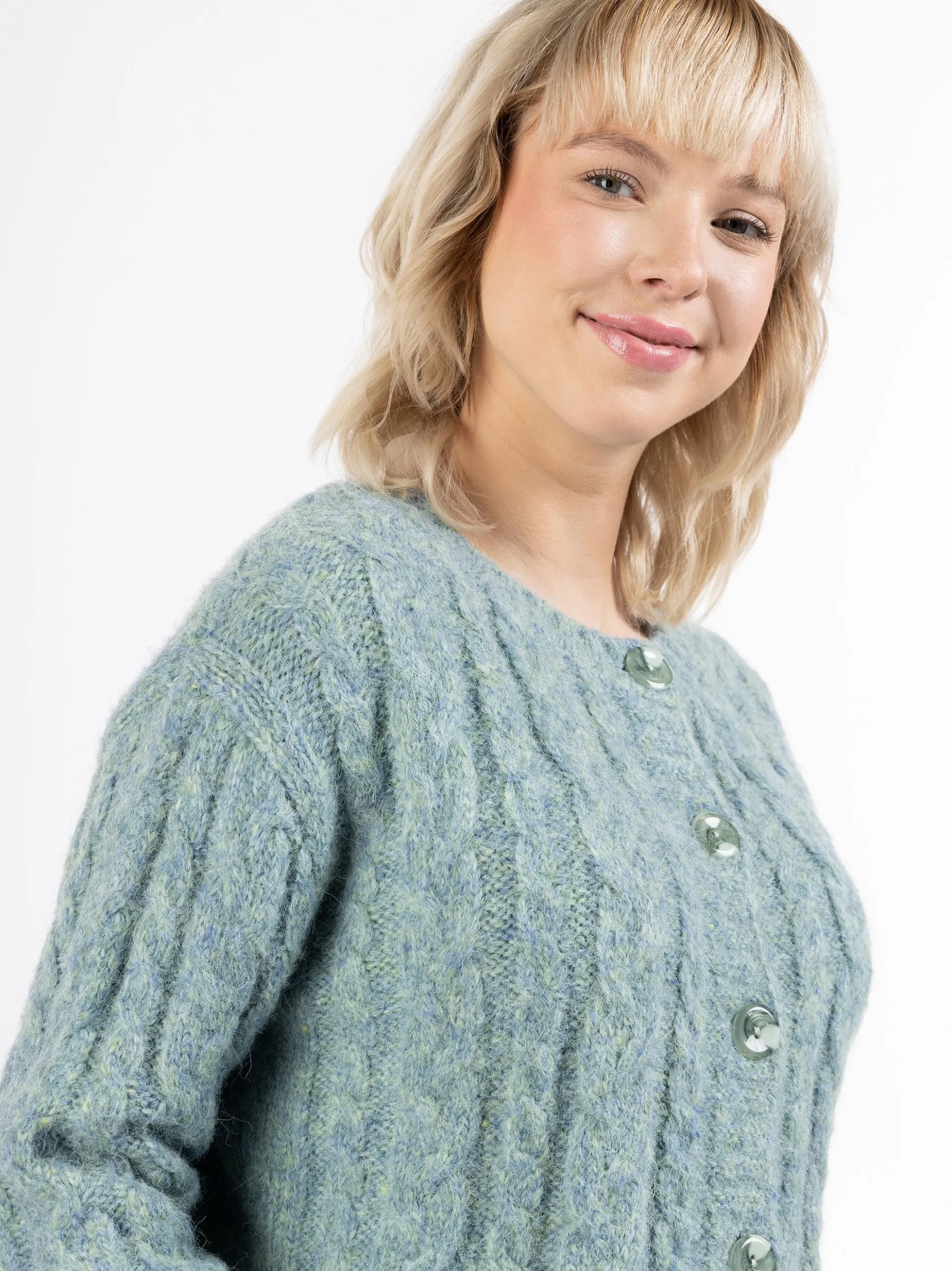 MyMo Damen Strickjacke in türkis - Ausschnitt: Rundhals