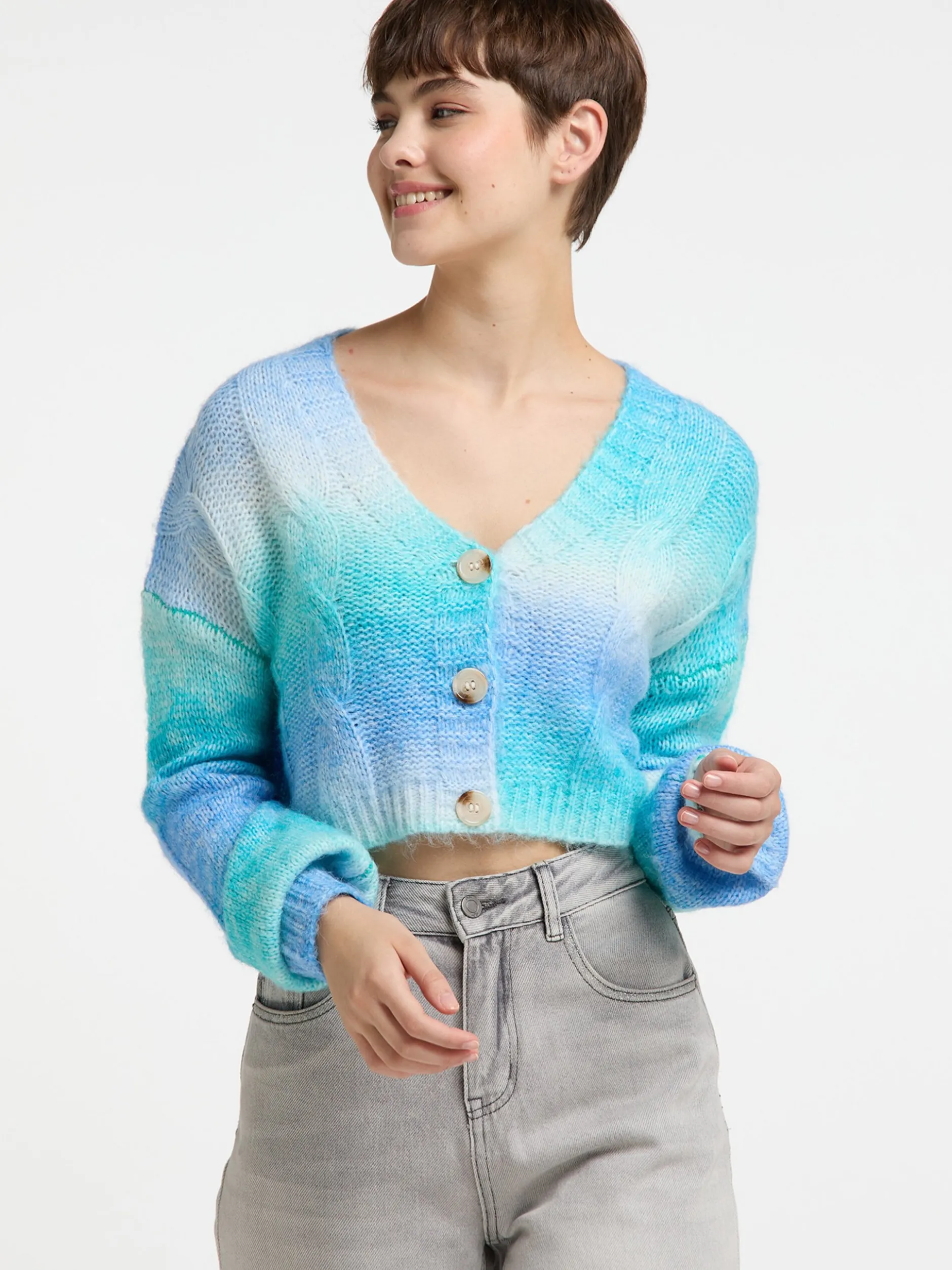 MyMo Damen Strickjacke in türkis