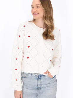 MyMo Damen Strickjacke in weiß - Ausschnitt: Rundhals
