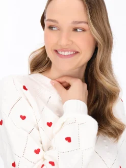 MyMo Damen Strickjacke in weiß - Ausschnitt: Rundhals