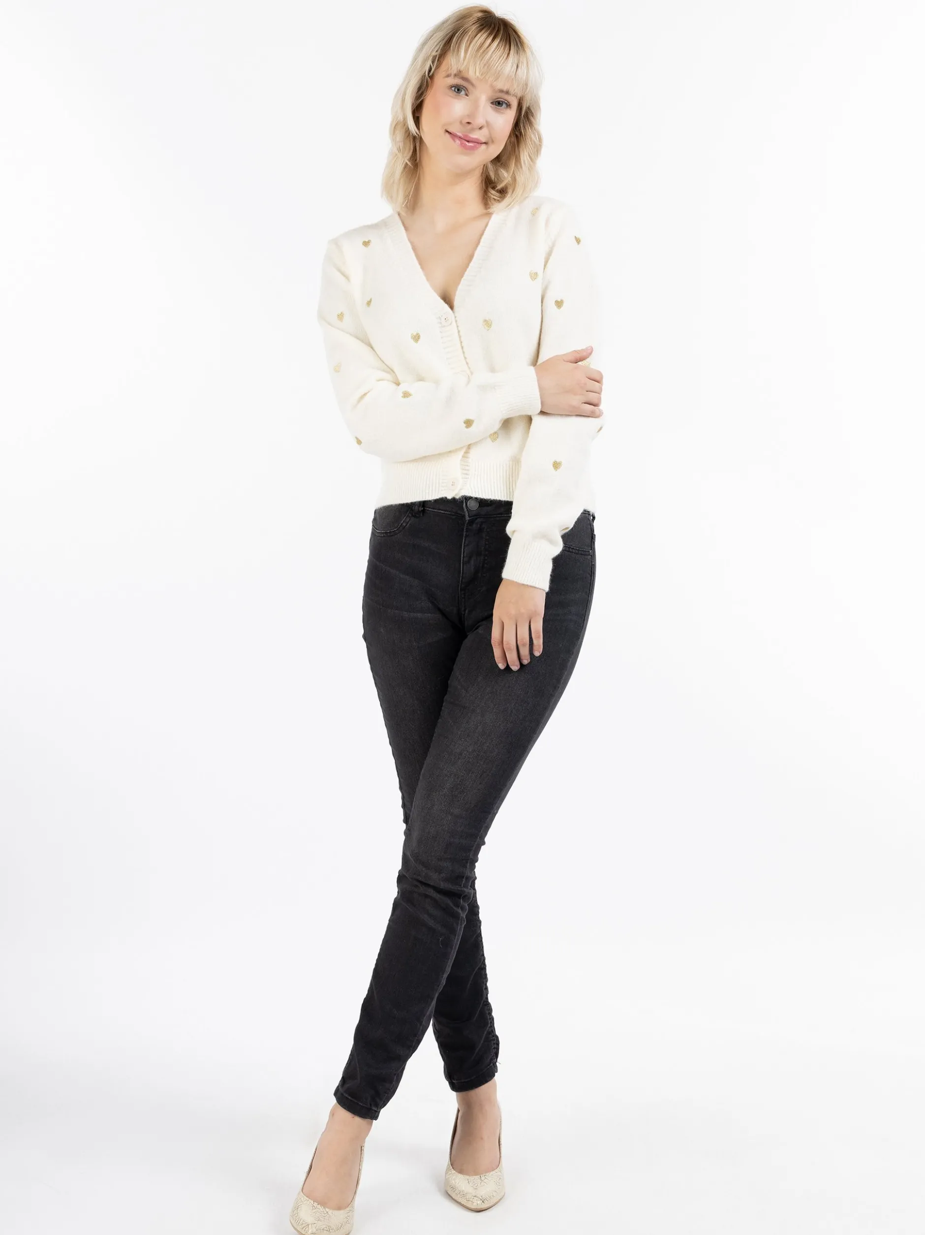 MyMo Damen Strickjacke in weiß