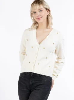 MyMo Damen Strickjacke in weiß