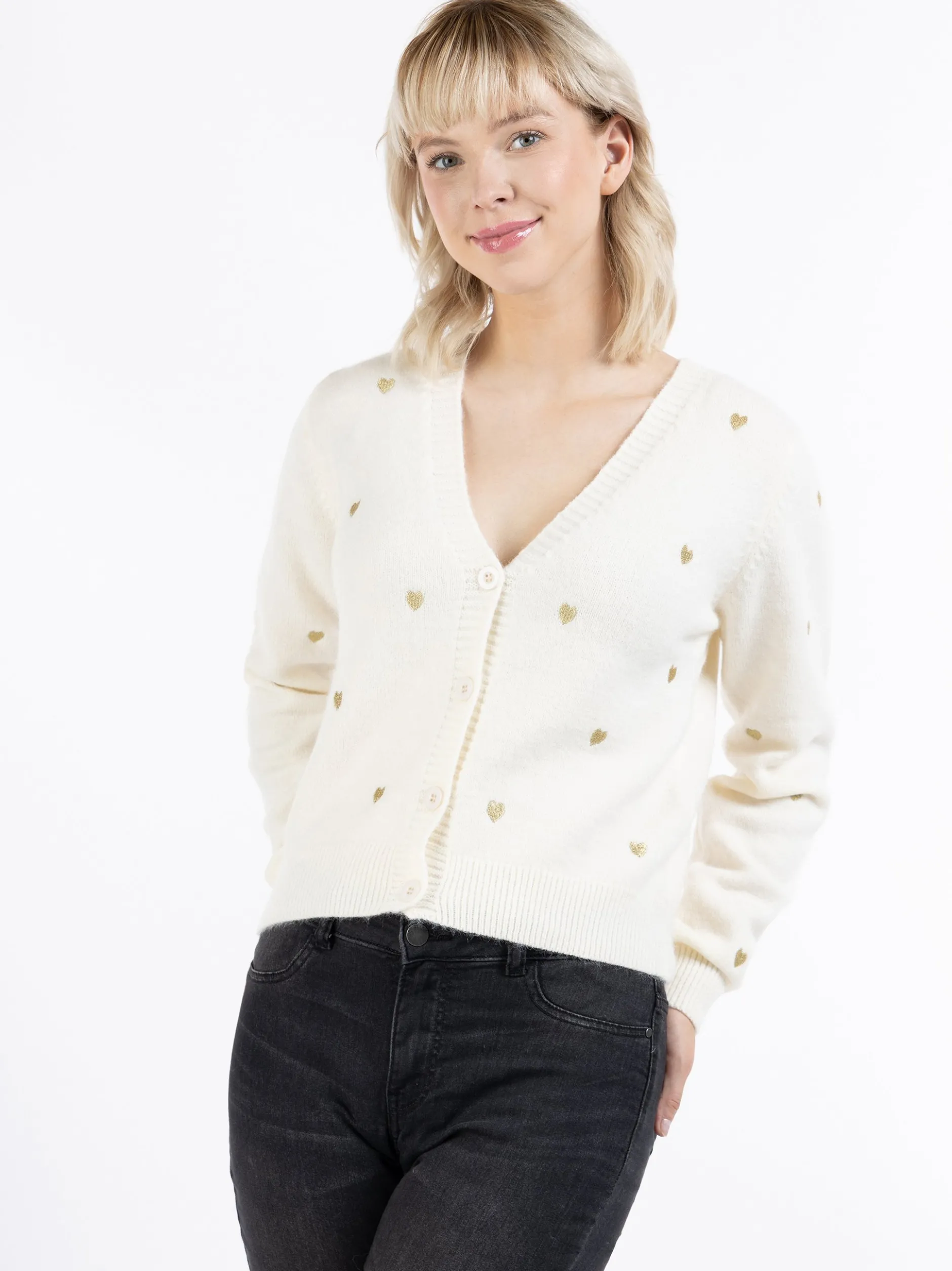 MyMo Damen Strickjacke in weiß
