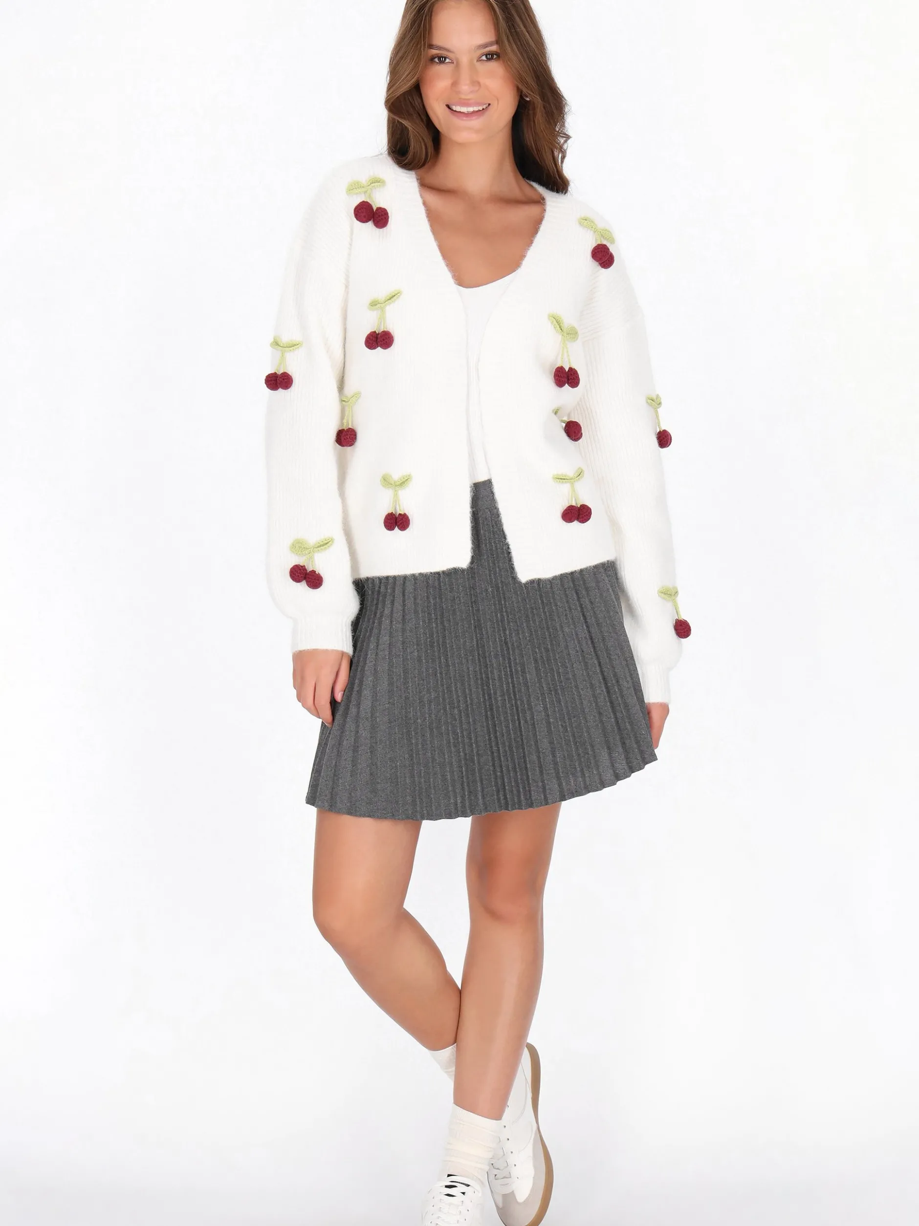 MyMo Damen Strickjacke in weiß