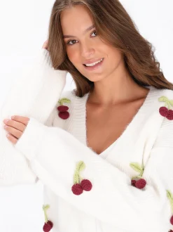MyMo Damen Strickjacke in weiß