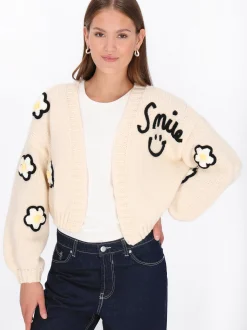 MyMo Damen Strickjacke in weiß