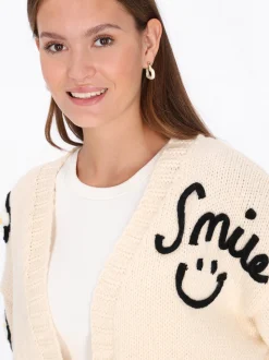 MyMo Damen Strickjacke in weiß