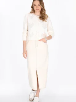 MyMo Damen Strickjacke in weiß - Ausschnitt: Rundhals