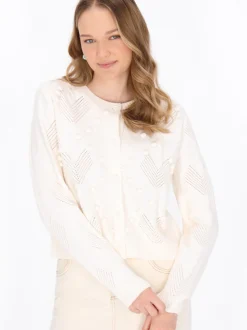 MyMo Damen Strickjacke in weiß - Ausschnitt: Rundhals