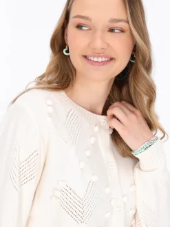 MyMo Damen Strickjacke in weiß - Ausschnitt: Rundhals