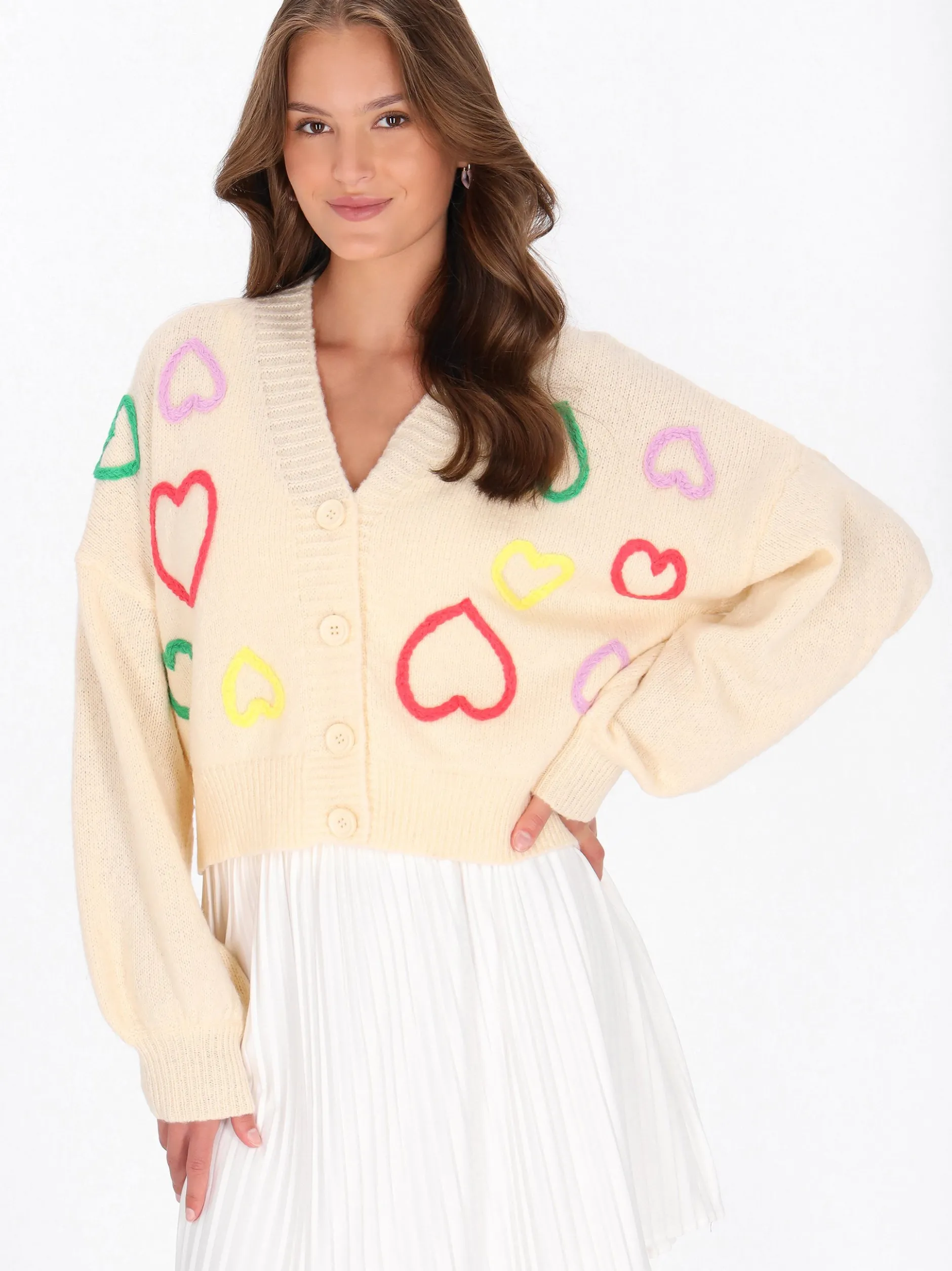MyMo Damen Strickjacke in weiß