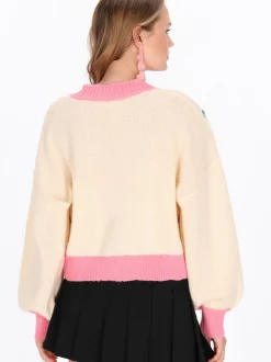 MyMo Damen Strickjacke in weiß - Ausschnitt: Rundhals
