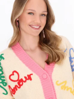 MyMo Damen Strickjacke in weiß - Ausschnitt: Rundhals