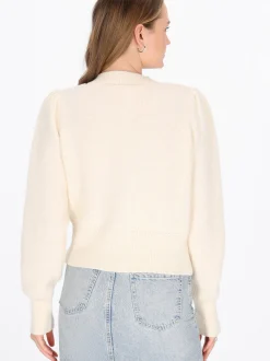 MyMo Damen Strickjacke in weiß - Ausschnitt: Rundhals