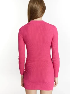 MyMo Damen Strickkleid mini in pink - Länge: kurz