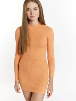MyMo Damen Strickkleid mini in orange - Länge: kurz