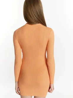 MyMo Damen Strickkleid mini in orange - Länge: kurz