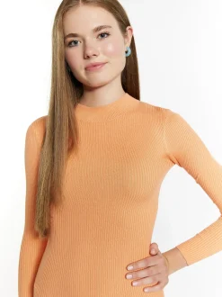 MyMo Damen Strickkleid mini in orange - Länge: kurz