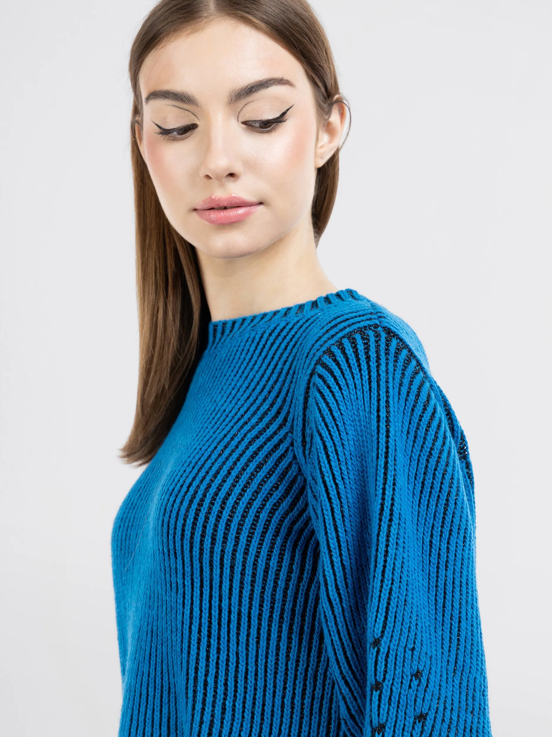 MyMo Damen Strickpullover in blau - Ausschnitt: Rundhals