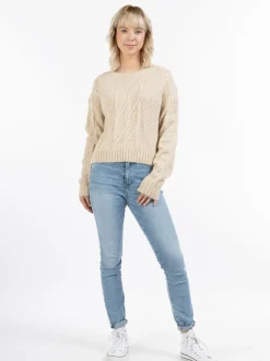 MyMo Damen Strickpullover in beige