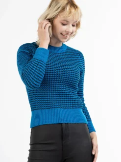 MyMo Damen Strickpullover in blau - Ausschnitt: Rundhals