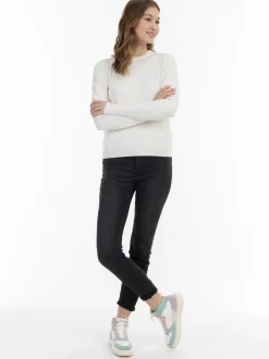 MyMo Damen Strickpullover in weiß - Ausschnitt: Rundhals