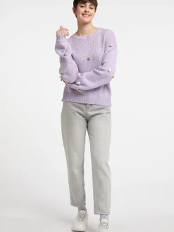 MyMo Damen Strickpullover in lila - Ausschnitt: Rundhals