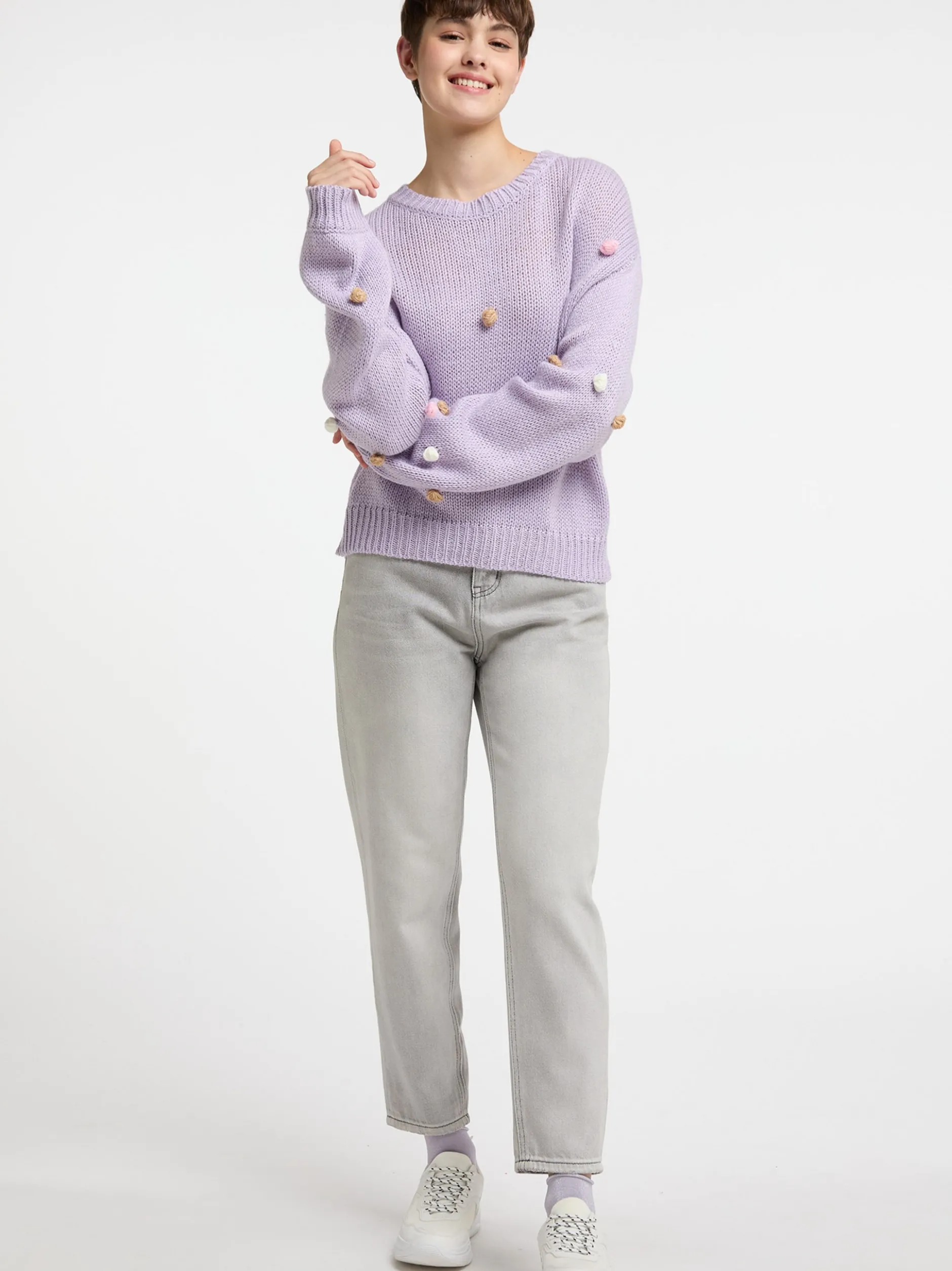 MyMo Damen Strickpullover in lila - Ausschnitt: Rundhals