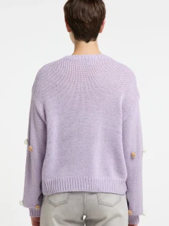 MyMo Damen Strickpullover in lila - Ausschnitt: Rundhals
