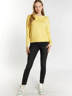 MyMo Damen Strickpullover in gelb - Ausschnitt: Rundhals
