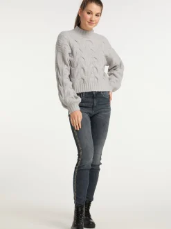 MyMo Damen Strickpullover in hellgrau
