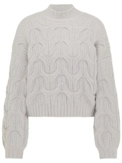 MyMo Damen Strickpullover in hellgrau