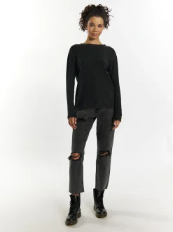 MyMo Damen Strickpullover in schwarz