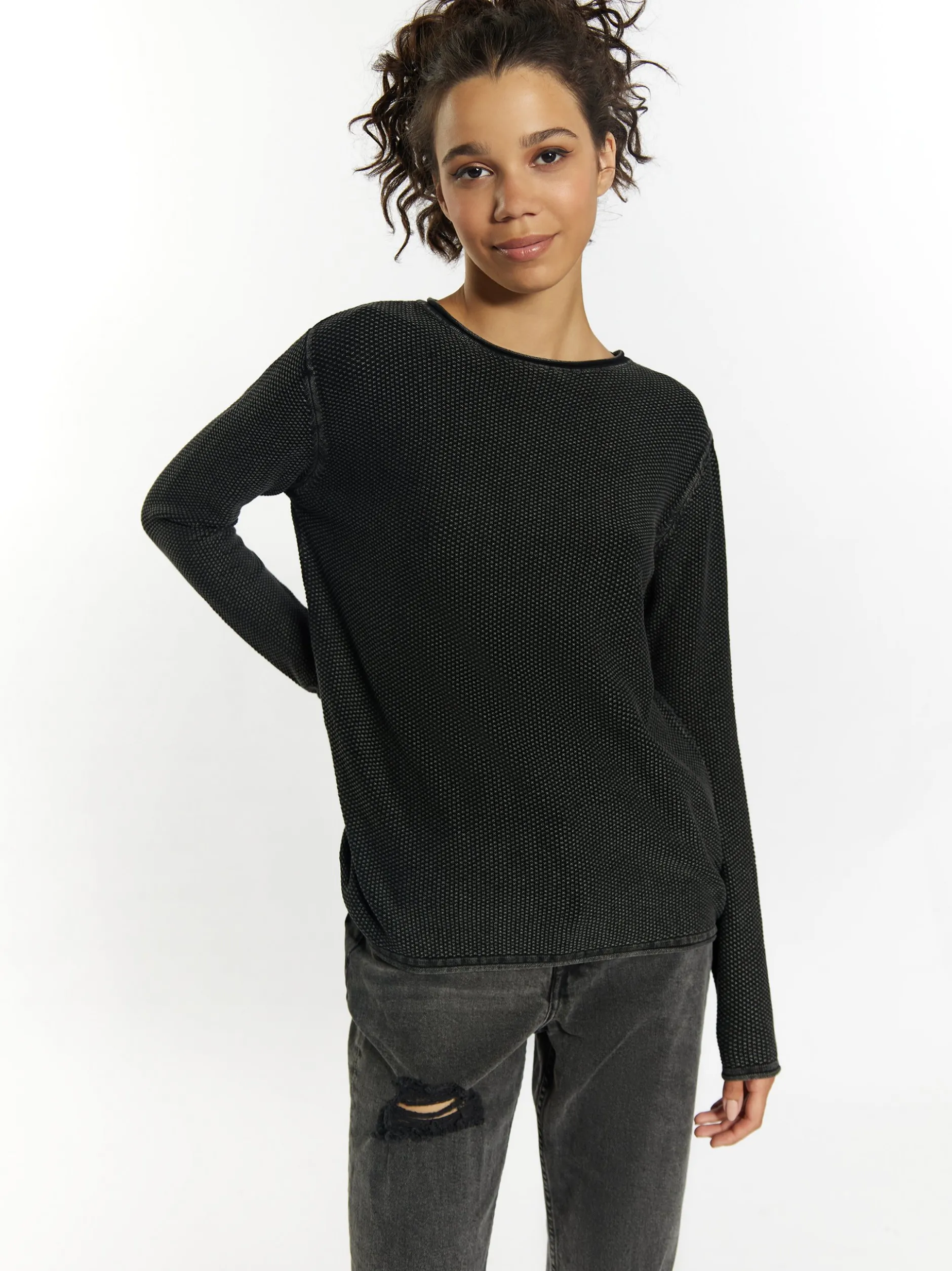 MyMo Damen Strickpullover in schwarz
