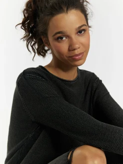 MyMo Damen Strickpullover in schwarz