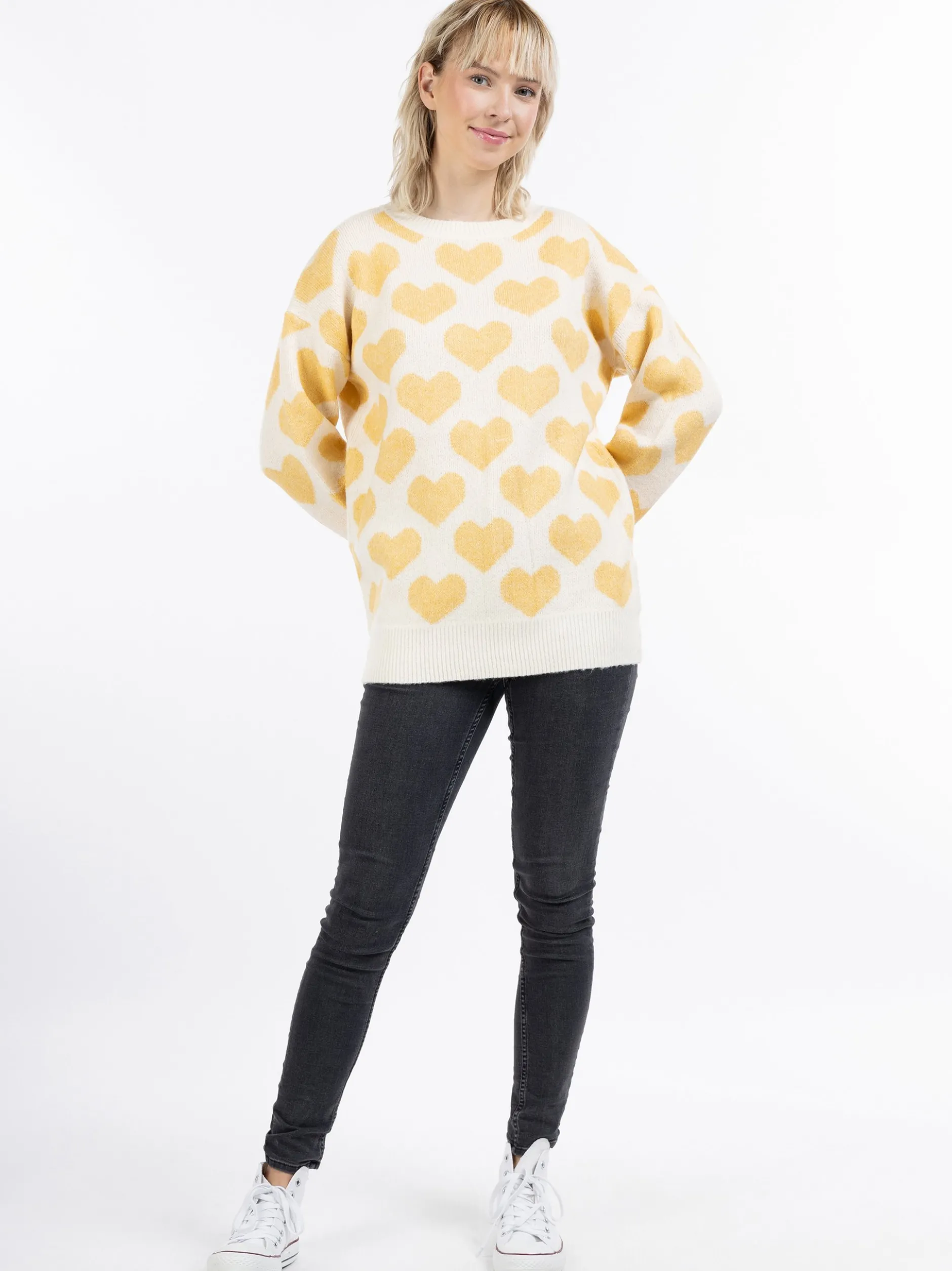MyMo Damen Strickpullover in gelb - Ausschnitt: Rundhals