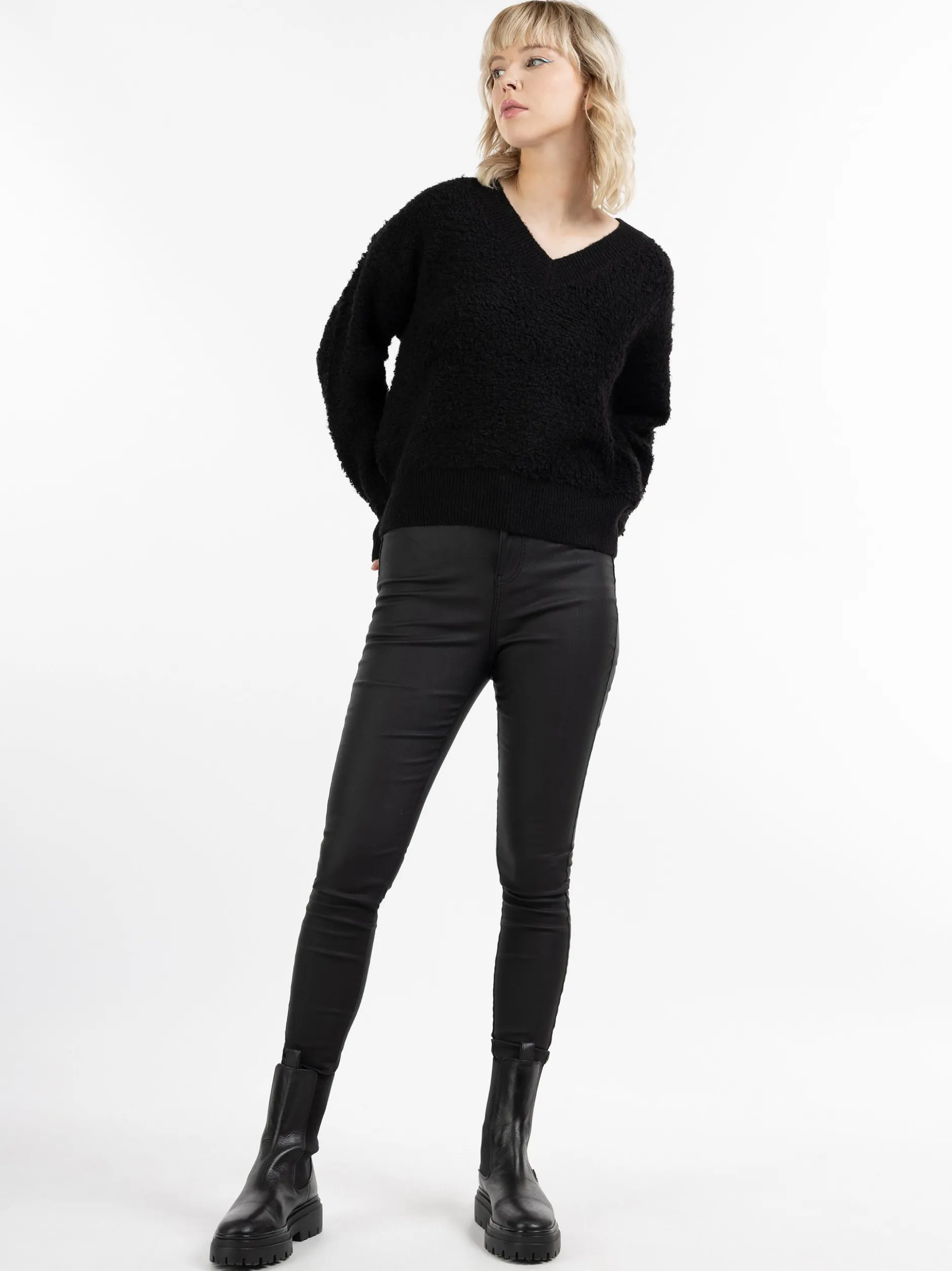 MyMo Damen Strickpullover in schwarz
