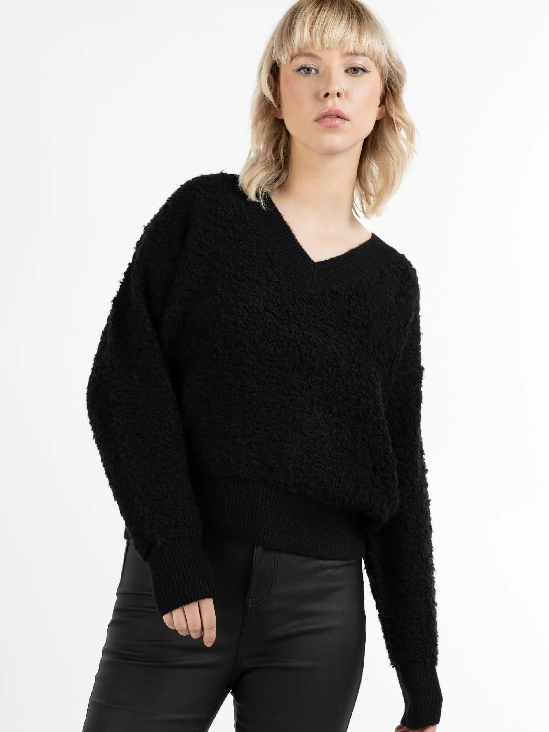 MyMo Damen Strickpullover in schwarz