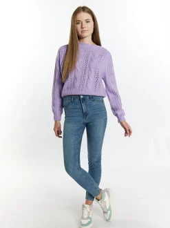 MyMo Damen Strickpullover in lila - Ausschnitt: Rundhals