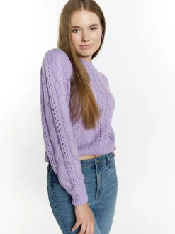 MyMo Damen Strickpullover in lila - Ausschnitt: Rundhals