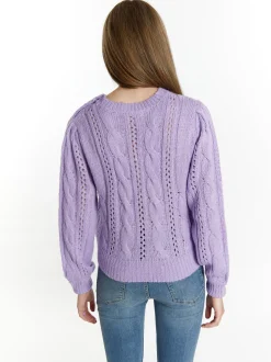 MyMo Damen Strickpullover in lila - Ausschnitt: Rundhals