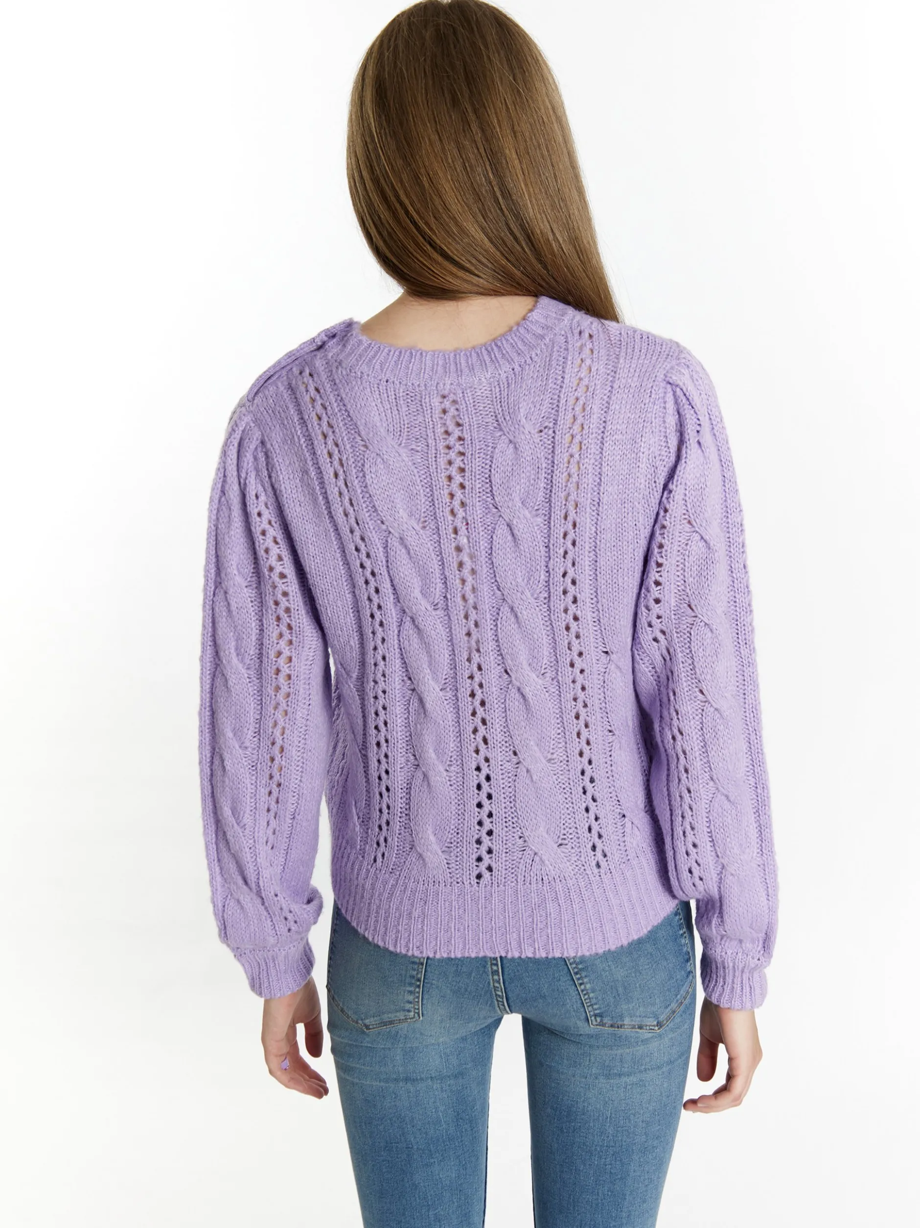 MyMo Damen Strickpullover in lila - Ausschnitt: Rundhals