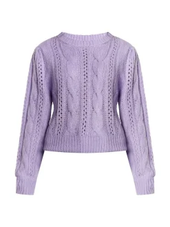 MyMo Damen Strickpullover in lila - Ausschnitt: Rundhals